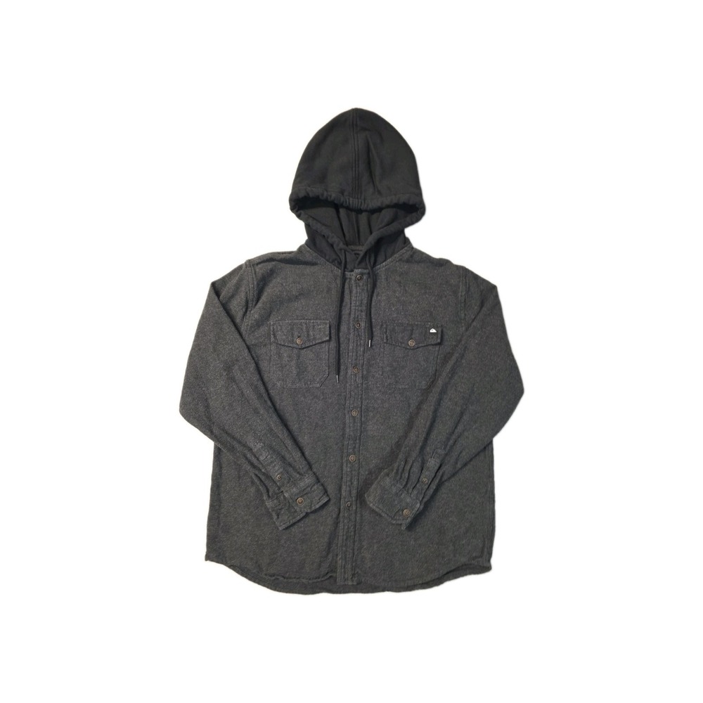 Quiksilver Mens Cotton Flannel Hooded Shirt Jacket Charcoal Gray Large L